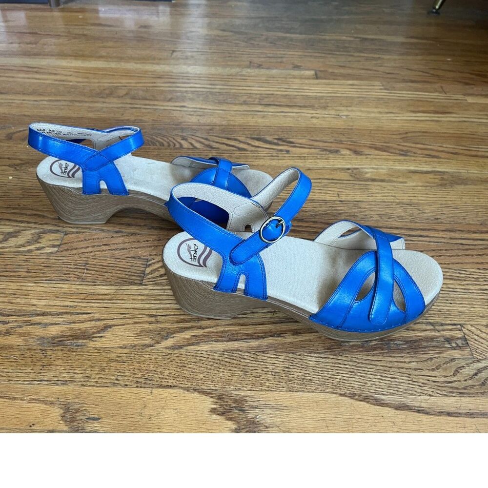 Dansko Blue Leather Wedge Sandals